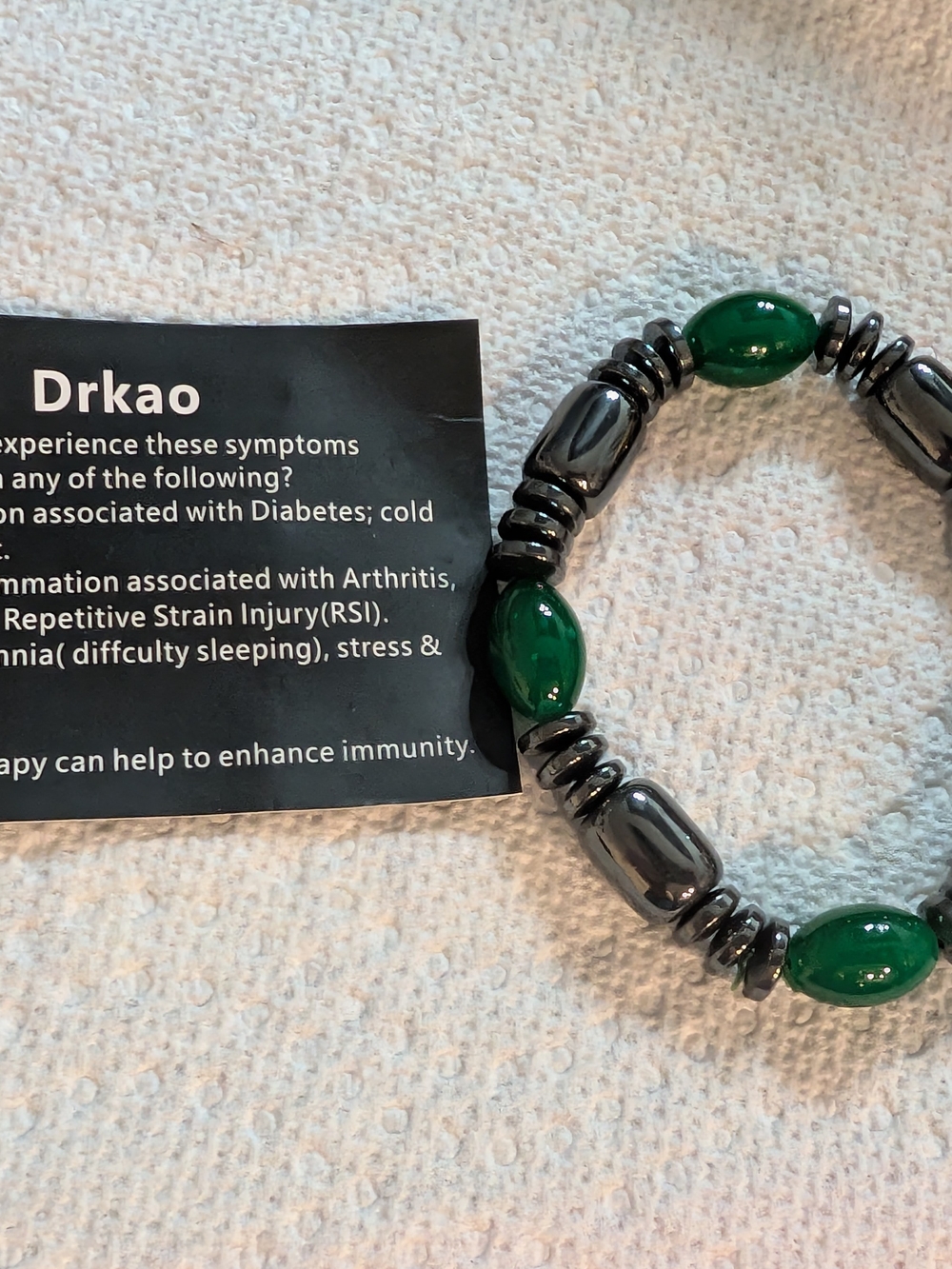 Green and Hematite Bead Stretch Bracelet